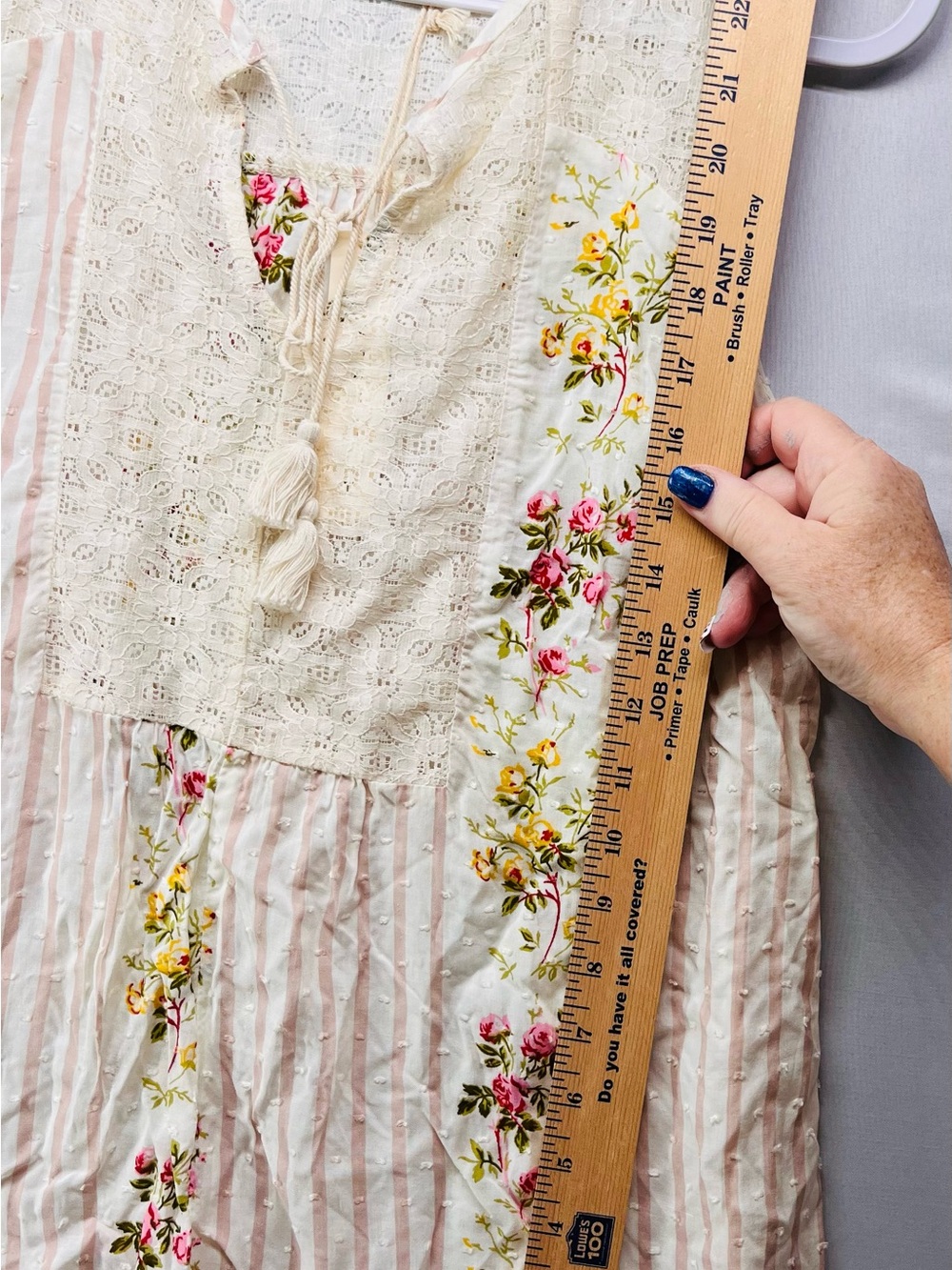 LoveStitch Cottage-core Cream Floral Stripe Bohemian Sleeveless Tunic - Picture 7 of 11